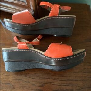 Dansko Orange and Brown Platform Sandals